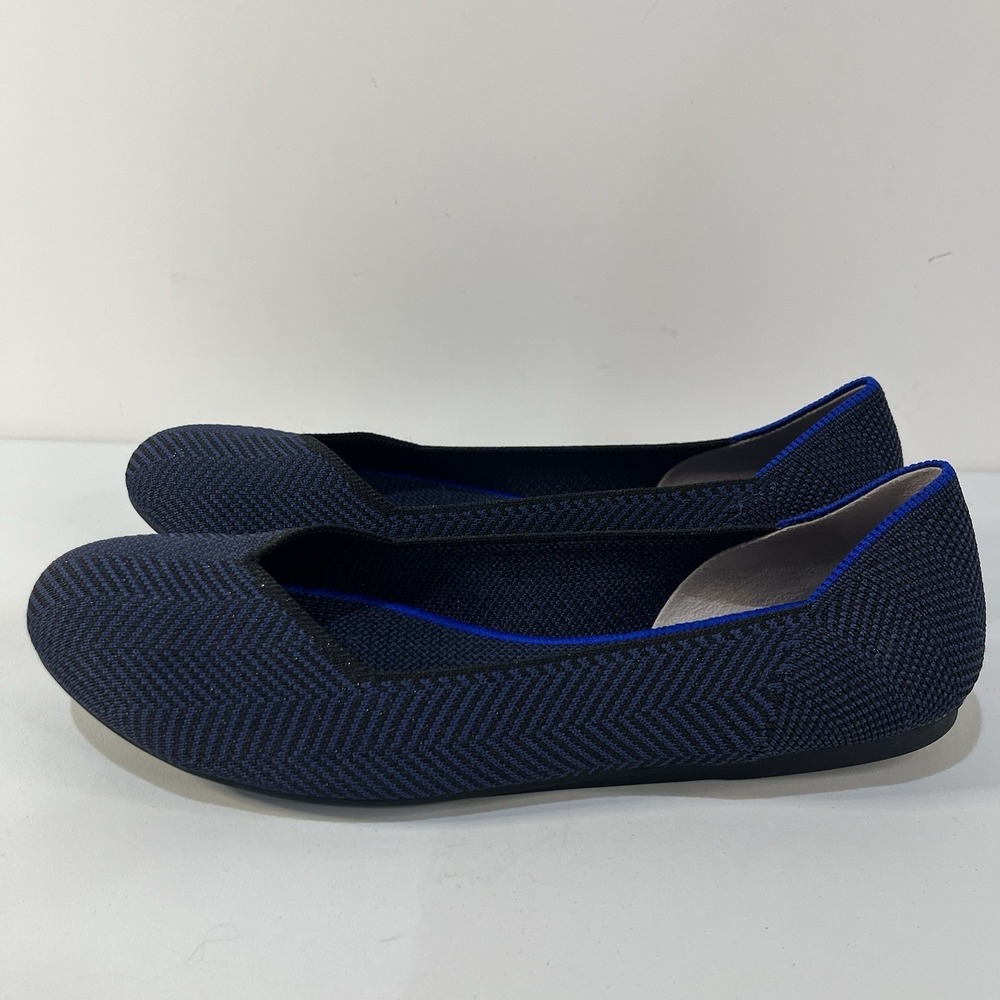 ROTHY'S Midnight Metallic Herringbone Ballet Flat Round Toe Blue Black Size 10 - Picture 2 of 7